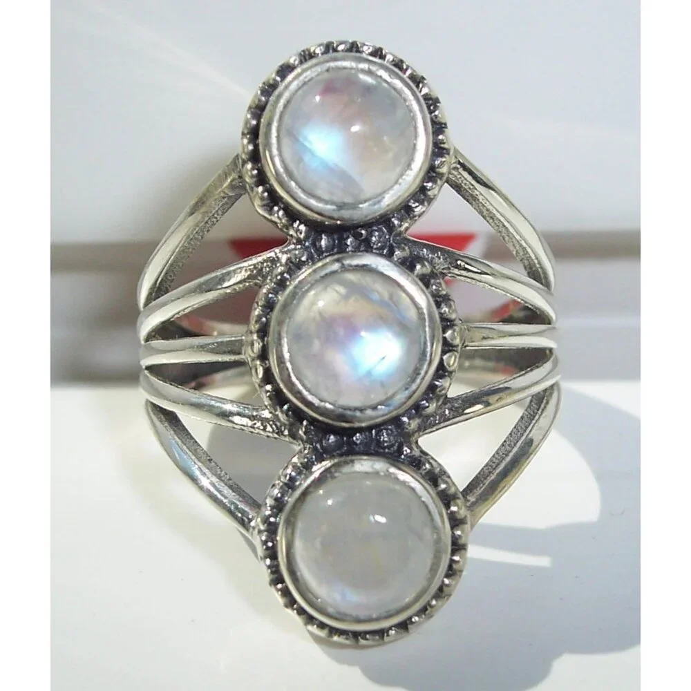 925 STERLING SILVER Genuine Rainbow Moonstone Statement Ring - Picture 1 of 14